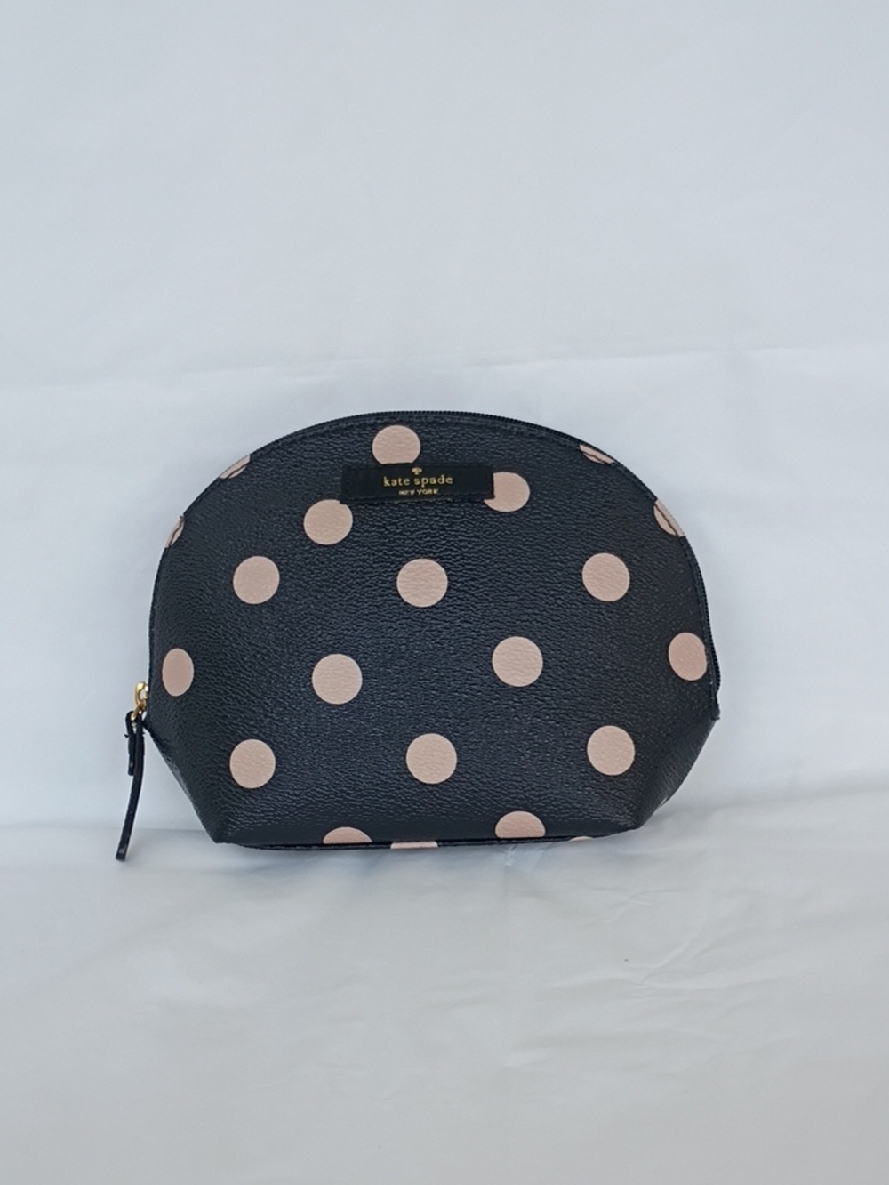 kate spade Black with Blush Polka Dot Zip Cosmetic Pouch EUC